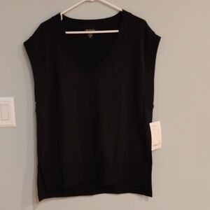 NWT Athleta Retroterry V-Neck Sweatshirt Sleeveless Black Size Medium